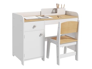 Bureau enfant avec chaise, table enfant avec tiroir, placard et large plateau, 80 x 39 x 59 cm, pour 3 à 6 ans, blanc