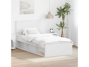 Lit adulte, lit simple, cadre de lit avec tête de lit blanc 90x190cm pin massif cf2215