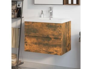 Meuble de lavabo avec bassin intégré chêne fumé bois d'ingénierie shl4748