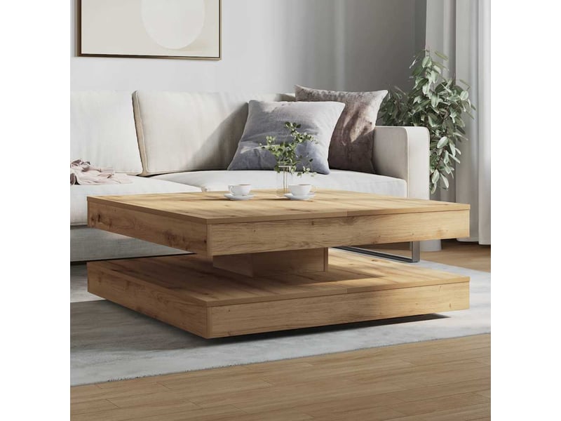  Table basse - table de salon - table à thé rotative à 360 degrés chêne artisanal 90x90x34,5 cm  - Conforama C