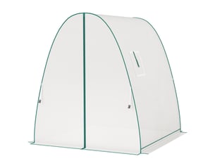 Serre voûtée avec sacs de sable et bâche plastique, 2 portes enroulables, fenêtres en filet, portable, 1,8 x 1,8 x 2 m, blanche