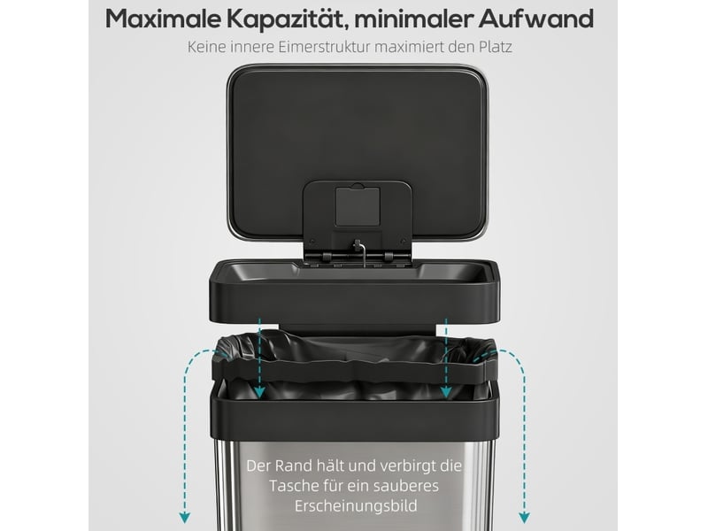  Poubelle à pédale tcqpz 60 l en acier inoxydable brossé argenté avec couvercle à fermeture douce  - Conforama E