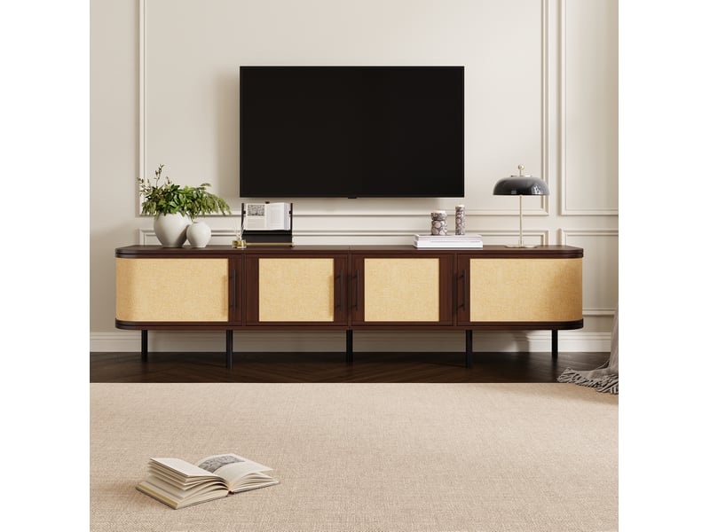  Meuble tv tcqpz 180 x 40 x 45 cm 4 portes rangement mdf noyer  - Conforama B