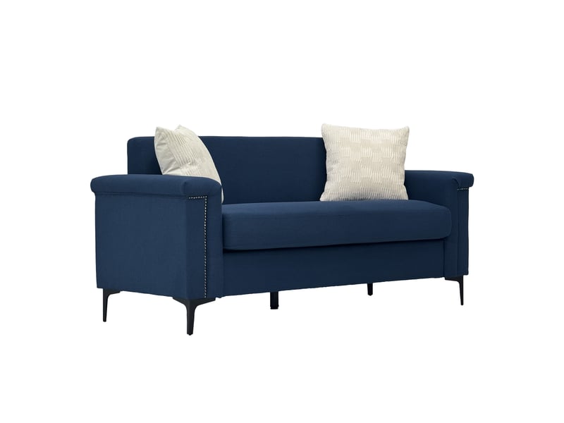  Canapé droit fixe 2 places bleu 172 cm en tissu polyester, style nordique, pieds métal, pour petit salon W3601S00007 - Conforama A