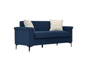 Canapé droit fixe 2 places bleu 172 cm en tissu polyester, style nordique, pieds métal, pour petit salon