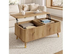 Table basse relevable avec coffre de rangement, mécanisme hydraulique, style rétro en mdf naturel 97 × 52 × 56,5 cm