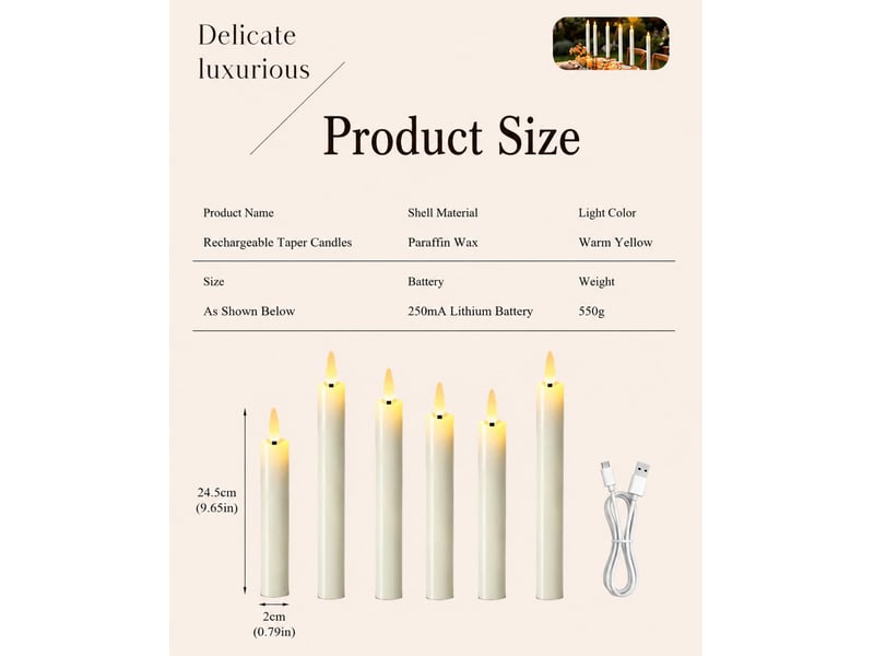  6 bougies flambeaux led rechargeables, avec télécommande, ivoire, sans flamme, décoration de noël  - Conforama C