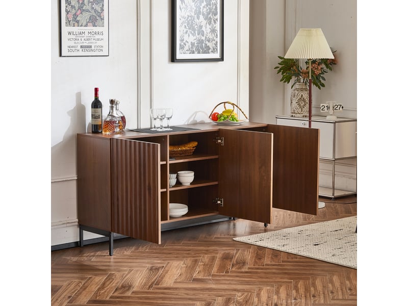 Buffet et enfilade avec 3 portes, étagères réglables et portes ondulées 3d pour salon et salle à manger, 150×40×80 cm - Conforama B