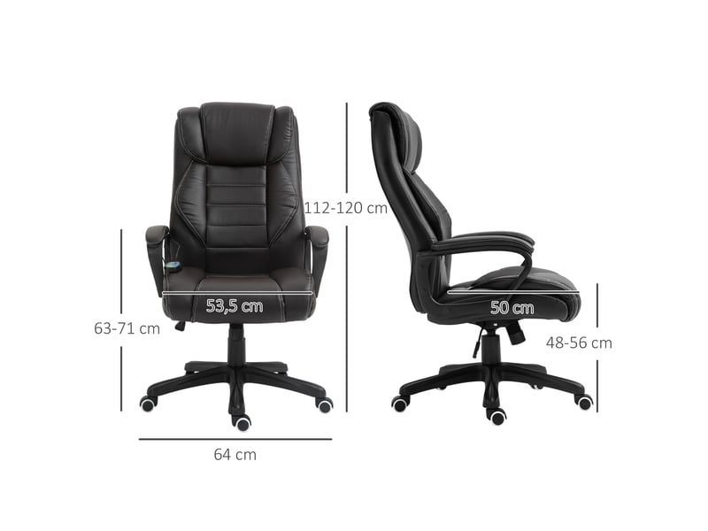 Fauteuil de bureau avec fonction massage, fauteuil de direction réglable en hauteur, fauteuil pivotant ergonomique, 6 points de vibration, marron - Conforama D
