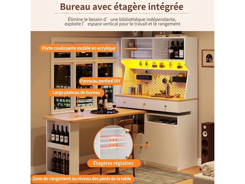  Buffet de cuisine haut blanc 137x45x178 cm avec tiroirs et portes  - Conforama E