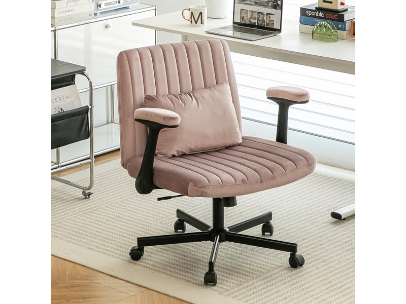  Chaise de bureau pivotante réglable avec accoudoirs rabattables et roulettes silencieuses - lpospi - velours rose  - Conforama B