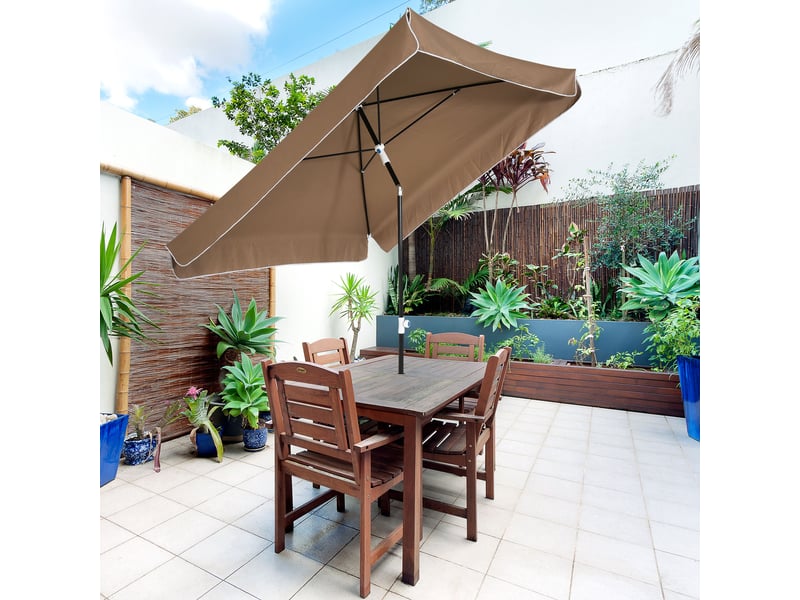  Parasol 2x2 m pour extérieur avec toit carré, réglable et portable, structure en métal et polyester, couleur café  - Conforama B