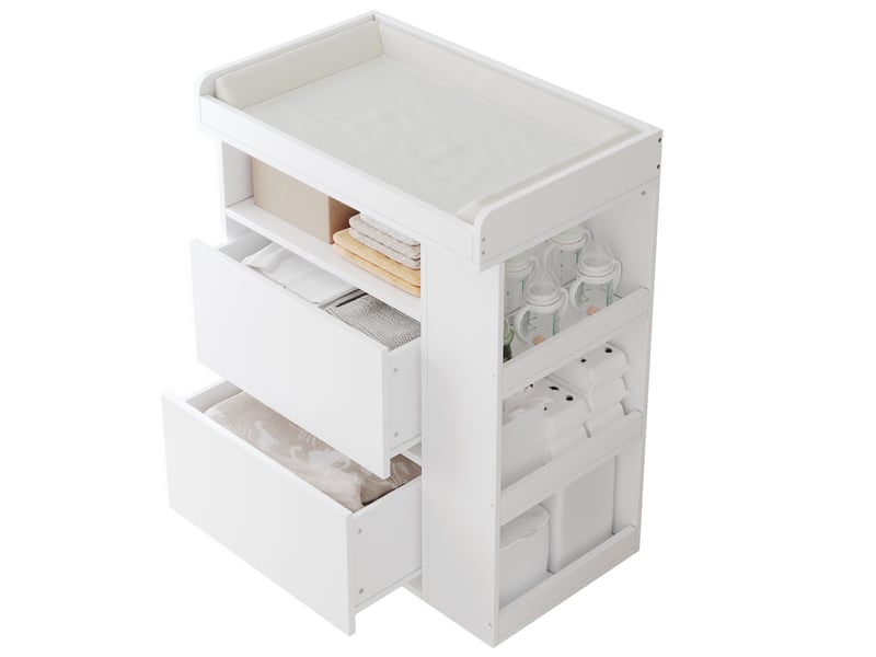  Commode à langer - 82x50x100 cm - commode à langer avec plan à langer amovible, tiroirs et étagères latérales - blanc  - Conforama A
