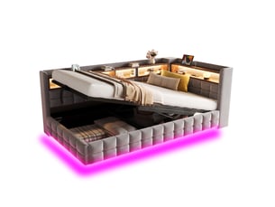 Lit avec rangement 90x200 cm HAVRYA   coloris gris