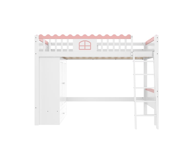 Lit mezzanine enfant avec led, armoire et tiroir, pin blanc, 90x200 cm - Conforama A