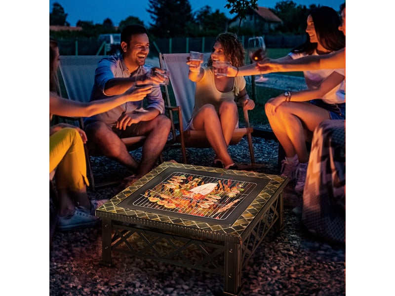  Brasero 3-en-1 (foyer/barbecue/seau à glace) avec pare-étincelles et grille de cuisson – Noir – 76 x 76 x 47 cm  - Conforama C