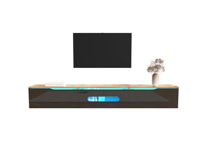  Meuble tv modenvie à poser ou mural 180 x 35 x 30 cm led 16 couleurs noir et bois  - Conforama A