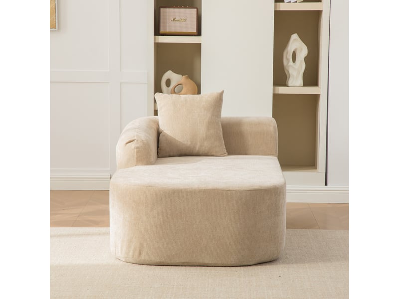  Méridienne canapé en tissu chenille beige clair, module salon moderne avec coussin inclus et design contemporain  - Conforama W