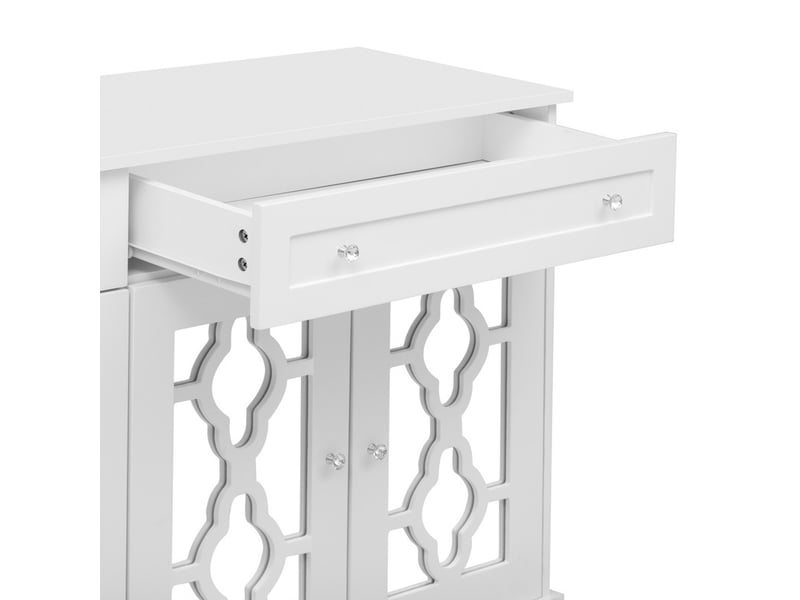  Buffet cuisine, 140 x 40 x 83 cm, vaisselier avec 4 portes miroir, 2 tiroirs et étagères réglables, blanc  - Conforama E