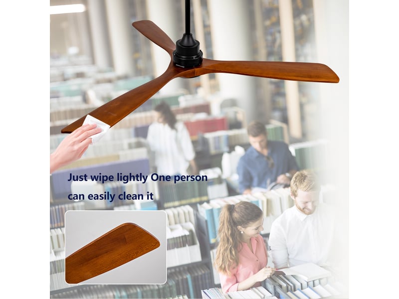 Ventilateur de plafond 152 cm éclairage led 3 couleurs dimmable 3 pales métal et bois noyer et noir réversible 6 vitesses - Conforama D