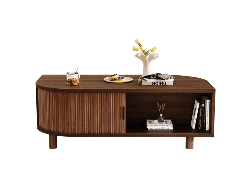 Table basse 100x50x35 cm noyer, 2 portes à enroulement, pieds bois, mdf - Conforama A