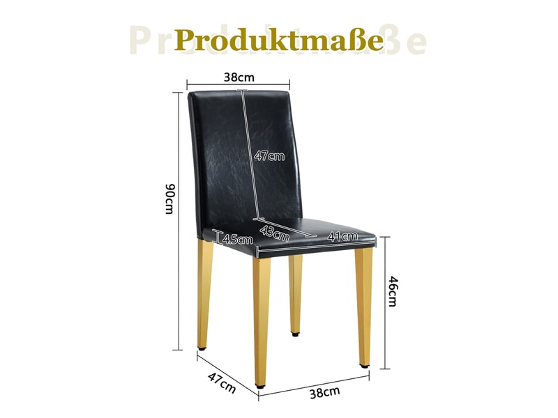 Chaises de salle à manger lot de 6 avec dossier incurvé et pieds antidérapants en métal et similicuir noir et doré - Conforama B