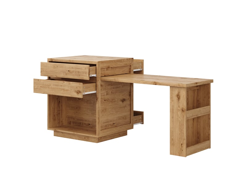  Îlot de cuisine extensible 122–194,5 cm naturel, led, 4 tiroirs, rangement latéral  - Conforama E