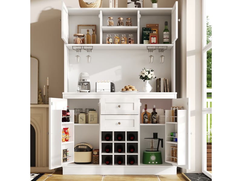  Meuble de cuisine muvano, buffet de cuisine haut blanc, 4 portes et 2 tiroirs, 120 × 40 × 188 cm  - Conforama B