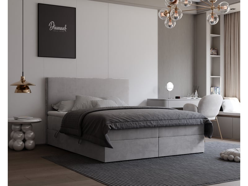 Lit coffre giulia - 140x200 cm - avec matelas et surmatelas - velours doux - gris GIULIA - Conforama B