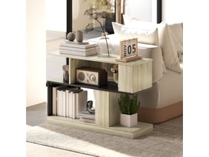 Table d'appoint en forme s, bout de canapé à 3 niveaux étagères de rangement, effet bois naturel noir, 90 x 30 x 61 cm