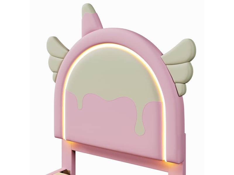  Lit enfant 90x200cm,lit avec rangement en pu avec 2 tiroirs et bande lumineuse,en forme de licorne,rose lit enfant rose - Conforama E