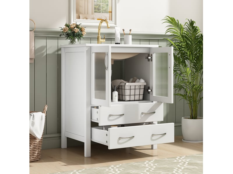 Meuble sous lavabo 61x47x86 cm blanc brillant avec vasque en céramique - Conforama E