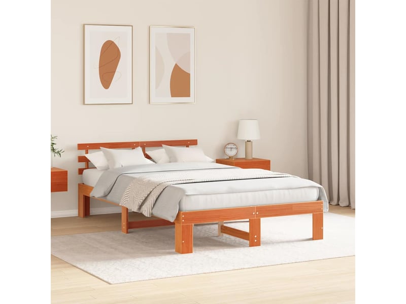  Lit double- lit adulte -  cadre de lit avec tête de lit brun  120 x 190 cm pin massif  - Conforama B