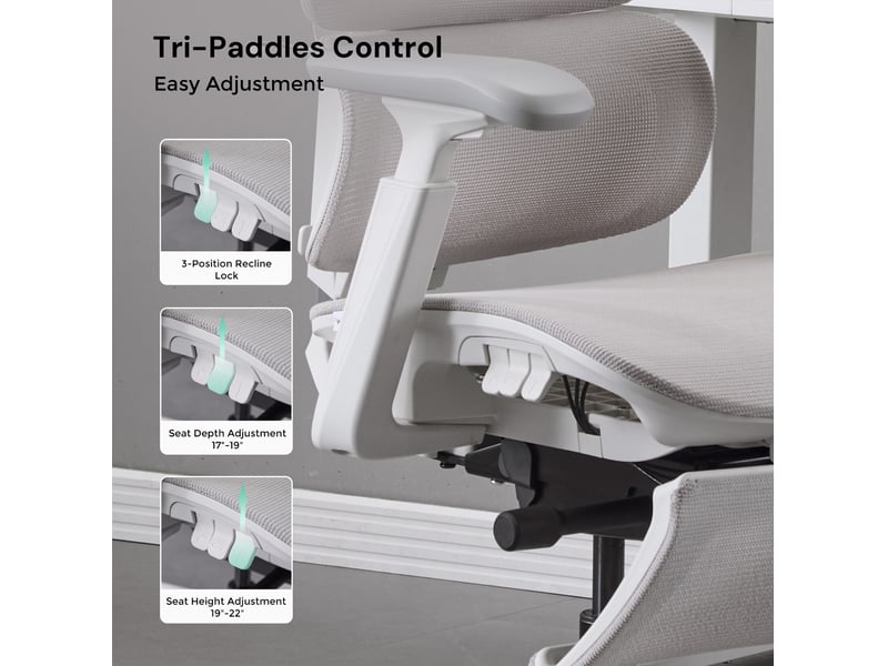  Chaise de bureau ergonomique 70,60 x 70,60 x 110,50 cm grise en maille, réglage à trois boutons, accoudoirs réglables  - Conforama C