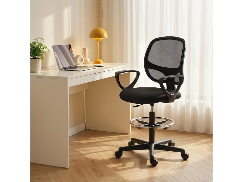  Fauteuil de bureau ergonomique, chaise bureau, maille (100 % polyester), 59x58x123cm, noir  - Conforama D