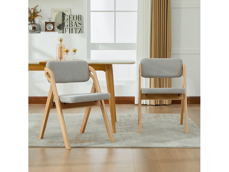  Lot de 2 chaises de salle à manger pliantes avec assise rembourrée et housse amovible en bois de hêtre et tissu gris  - Conforama E