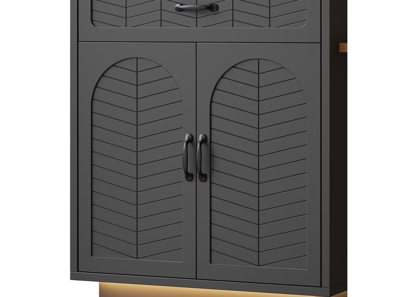  Îlot de cuisine avec table extensible 2 tiroirs et 4 portes en mdf et métal noir  - Conforama E