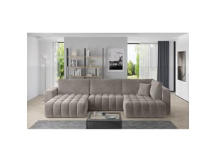 Canapé d'angle bonita convertible 6 places beige effet tissu – gauche – 350x175cm