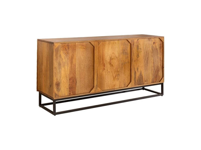 Buffet silva 140 cm en bois massif de manguier sculpté – 3 portes et piètement métal noir - Conforama D