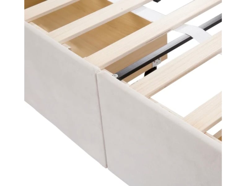  Lit capitonné 140×200, tiroirs + sommier, velours, beige, sans matelas  - Conforama E