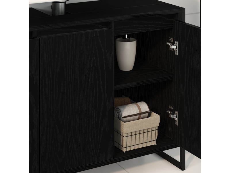  Cabinet de salle de bain, meuble de rangement chêne noir 90x30x60 cm  - Conforama D
