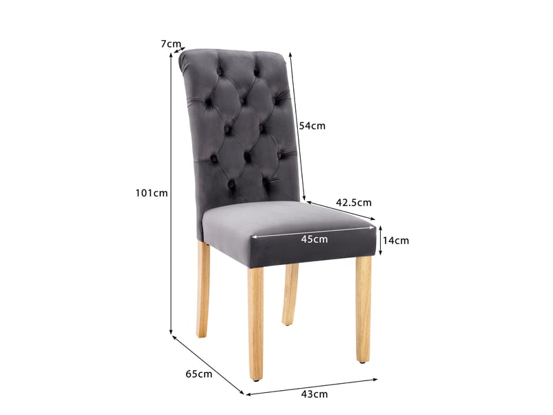  Lot de 2 chaises de salle à manger en velours gris avec pieds en chêne  - Conforama E