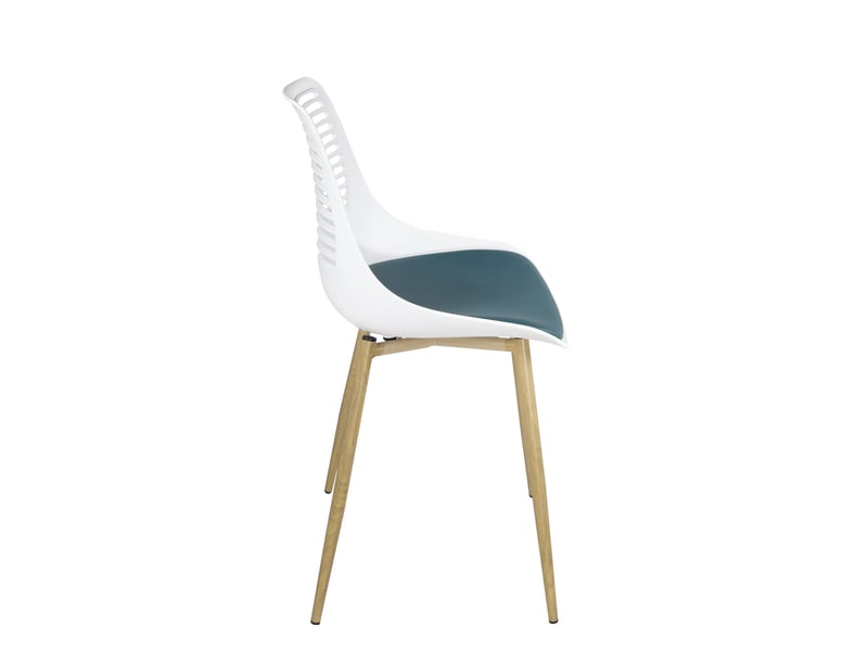  Lot de 2 chaises de cuisine vintage geos avec dossier ajouré, assise rembourrée blanc et bleu  - Conforama E