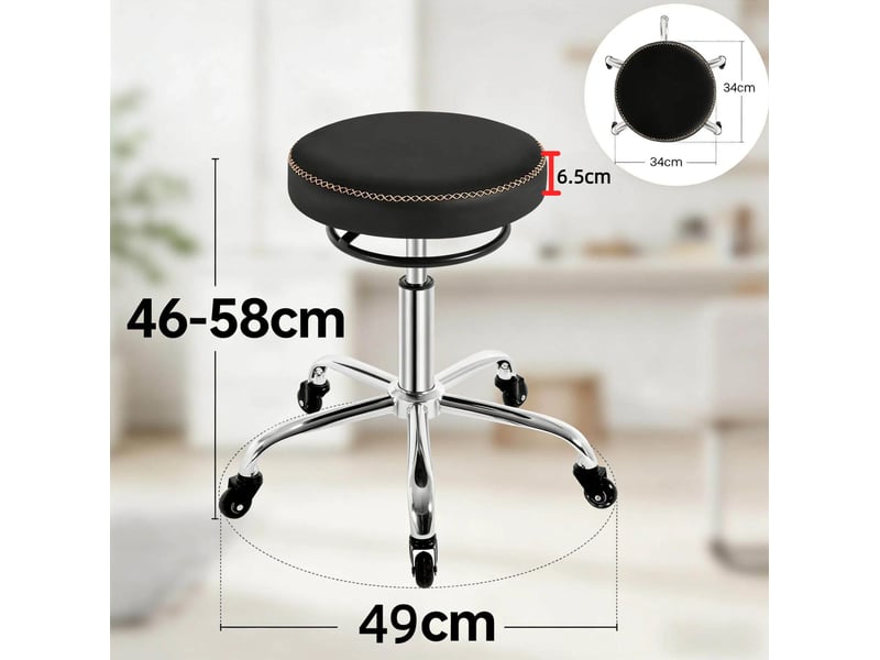  Tabouret de bureau réglable 46-58 cm avec roulettes acier et siège pu noir 4071258313286 - Conforama E