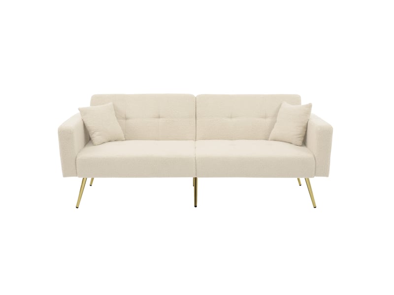 Canapé convertible bouclette beige, canapé lit 2 places avec dossier inclinable et pieds dorés, canapé beige 175 cm. - Conforama A