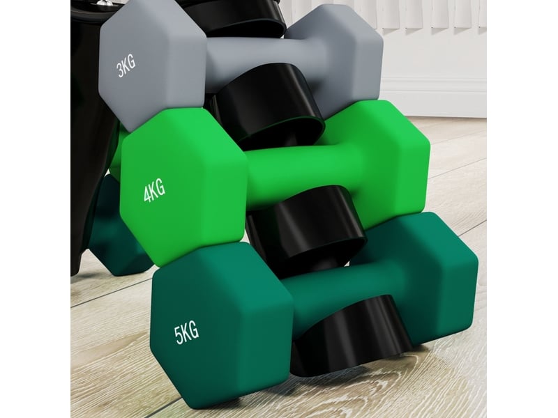  Set de 6 haltères hexagonaux 3, 4 et 5 kg avec support transformable pour entraînement de force à domicile  - Conforama E