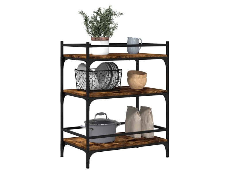  Desserte de cuisine, chariot de rangement chêne fumé 65x40x86,5 cm bois d'ingénierie  - Conforama E
