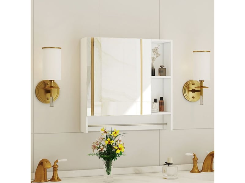  Armoire murale de salle de bain - miroir intégré - mdf blanc - étagères ouvertes - installation murale - compacte  - Conforama C