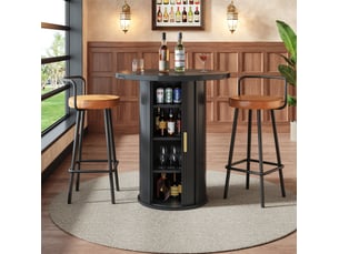 Table de bar ronde 60x60x91,6 cm noire en mdf avec rangement