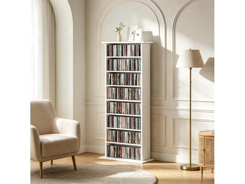  Meuble de rangement cd dvd 8 compartiments réglables blanc homvra  - Conforama C